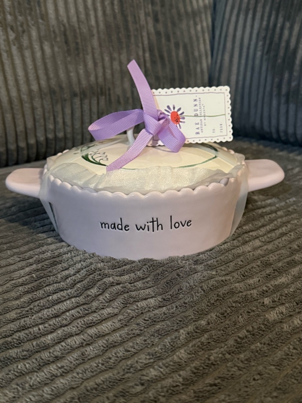 Rae Dunn Ceramic Covered Dish - Lilac & White- "Made With Love" - Picture 10 of 10